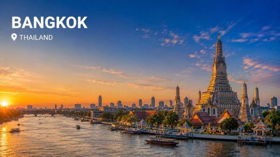 Bangkok temples and skyline, Thailand